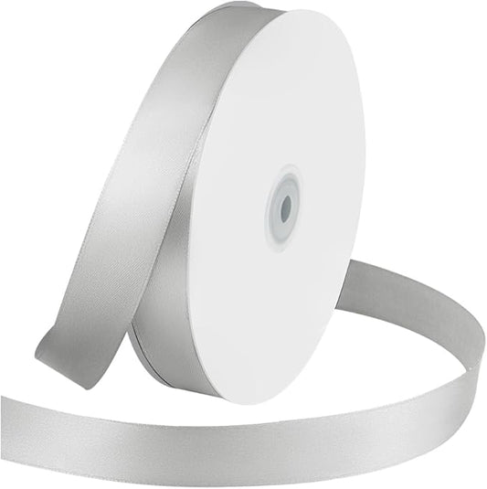 1 Inches x 100 Yards Polyester Satin Ribbon, Solid Color Silvery Satin Ribbon for Crafts, Gift Wrapping, Hair Bows, Wedding Party Decoration, Bow Making & Other Projects (Silvery)