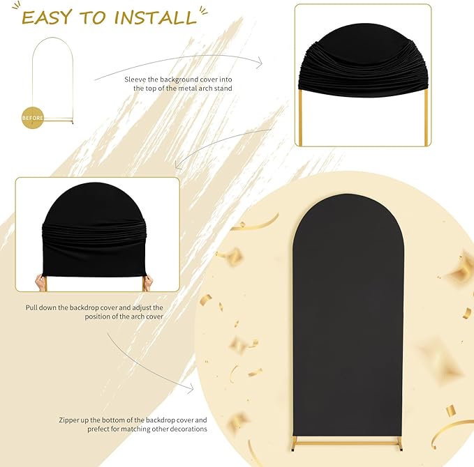 Black Arch Cover 7.2ft Spandex Backdrop Stand for Balloon Wedding Party Ceremony Decorations - Stretchy Chiara Arch