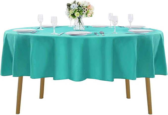 70 inch Round Tablecloth Washable Polyester Table Cloth Decorative Table Cover for Wedding Party Dining Banquet（70 inch,Turquoise）