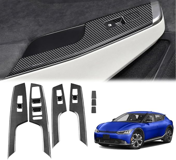 4pcs Carbon Fiber Style Front Rear Doors Window Glass Lift Switch Panel Cover Decorative Sticker Protection Car Interior Accessories for 2021-2025 KIA EV6 KT16