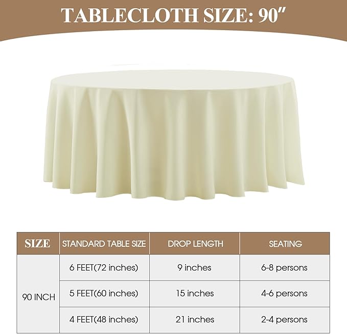 Round Tablecloth 2 Pack 90 Inch Ivory Tablecloths Washable Decorative Linen Polyester Table Clothes Cover for Dining Table Banquets Buffet Parties and Wedding