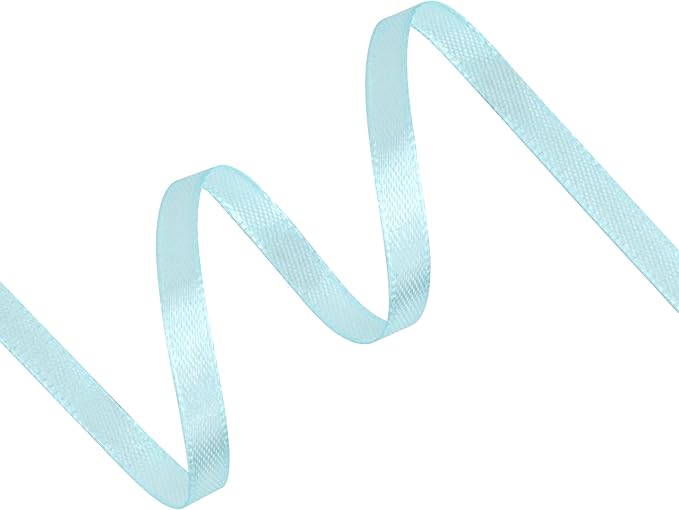 Light Blue Satin Ribbon 1/4 inch X Continuous 100 Yards, Single Face Polyester Ribbon Perfect for Gift Wrapping, Flower Bouquet, Wedding Decor, Crafts, Bow Making, Sewing and More