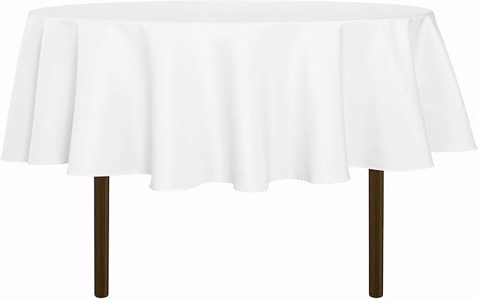 sancua Round Tablecloth - 70 Inch - Water Resistant Spill Proof Washable Polyester Table Cloth Decorative Fabric Table Cover for Dining, Buffet Parties and Camping, White(Fits 24-58 Inch Tables)
