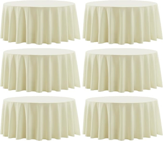 Round Tablecloth 6 Pack 90 Inch Ivory Tablecloths Washable Decorative Linen Polyester Table Clothes Cover for Dining Table Banquets Buffet Parties and Wedding