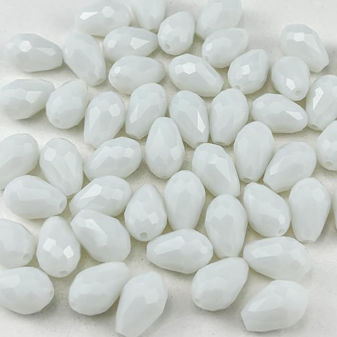 200pcs 3x5mm Teardrop Crystal Glass Beads for Jewelry Making, Faceted Vertical Hole Teardrop Glass Spacer Beads for Wind Chimes Bracelet Earring Necklace DIY Craft(White)
