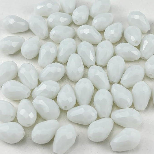 100pcs 8x12mm Teardrop Crystal Glass Beads for Jewelry Making, Faceted Vertical Hole Teardrop Glass Spacer Beads for Wind Chimes Bracelet Earring Necklace DIY Craft(White)