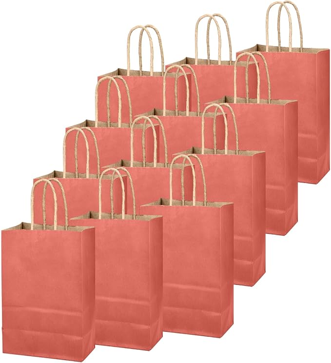 qiqee Rose Red Gift Bag with Handles Bulk 24Pcs Paper Bags -8.3"x6"x3. 15" Party Favor Bags - Solid Color