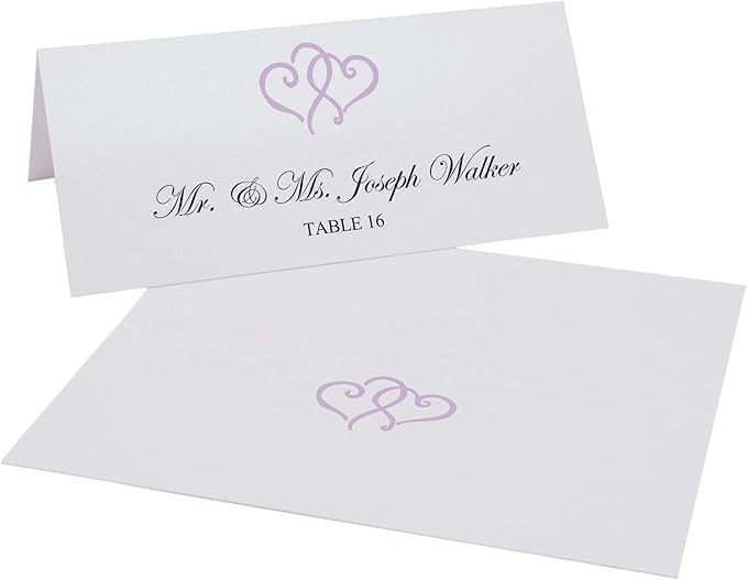 Linked Hearts Printable Place Cards, Lavender (Choose Color), Set of 60 (10 Sheets), Laser & Inkjet Printers - Wedding, Party, Dinner, and Special Events - Made in the USA