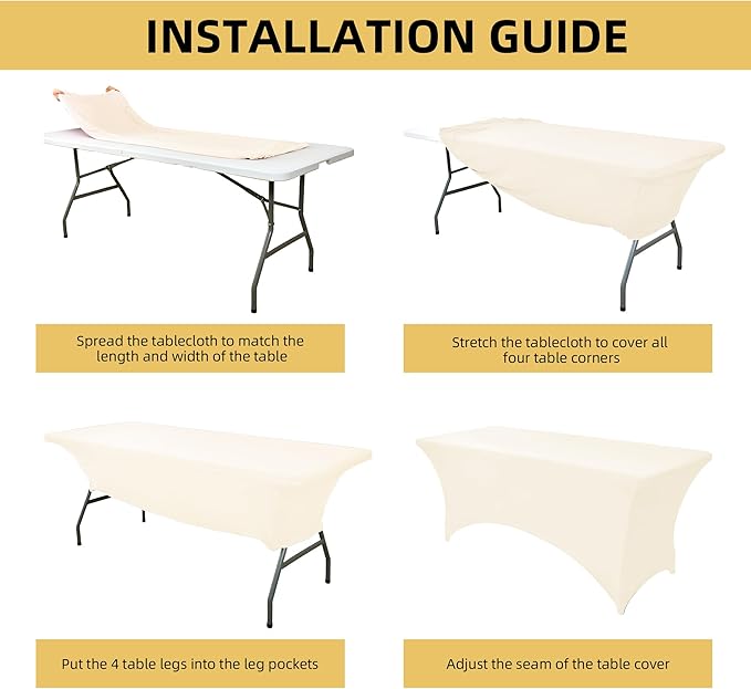 6-Pack 6ft Spandex Table Covers for Rectangle Standard Folding Tables - Wrinkle Resistant Stretch Tablecloths - Ultimate Fitted Table Protector for Parties, Trade Shows, Wedding