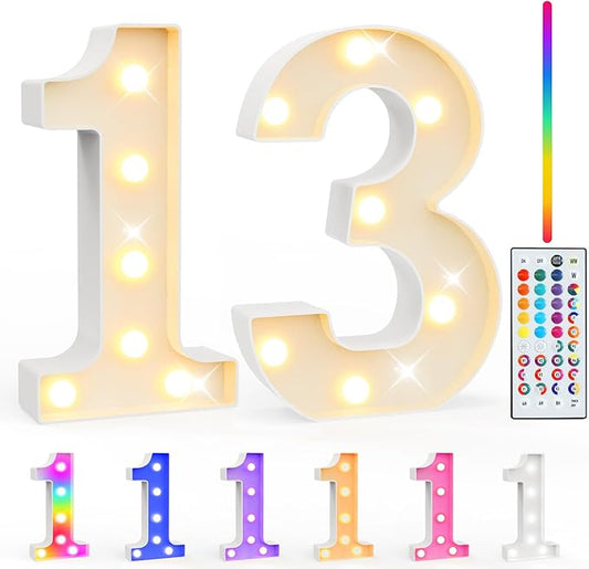 Pooqla 13th Birthday Decorations for Girls Boys, 35 Colors LED Light Up Numbers with Remote, Multicolor Marquee Numbers 13 Sign for Party Wedding Anniversary Decor 13th Birthday Gift, Number 13