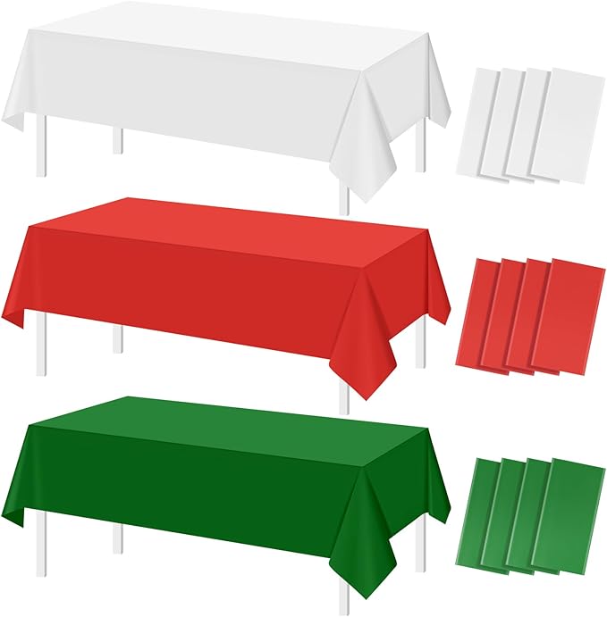 MASHAN 24 Pack Christmas Tablecloth Bulk, Red White Green Disposable Tablecloths, Rectangle Italy Theme Table Covers for Christmas Family Gathering Dining and Italian Party Decoration,54 x 108 Inch