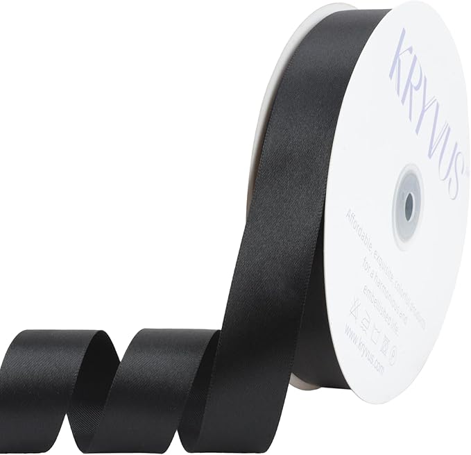 Black Satin Ribbon 1 inch X Continuous 100 Yards, Single Face Polyester Ribbon Perfect for Gift Wrapping, Flower Bouquet, Wedding Decor, Crafts, Bow Making, Sewing and More