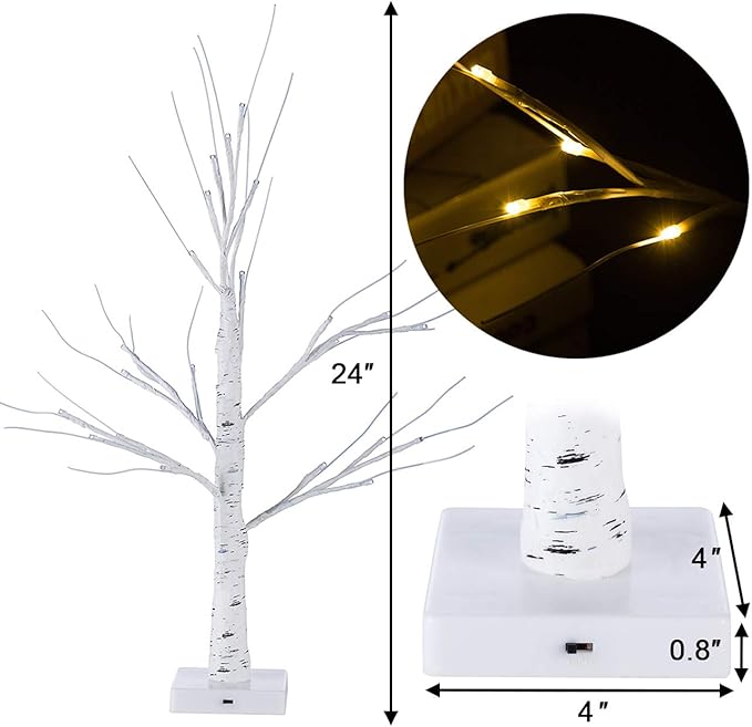 Sunnyglade 2PCS 2Ft 24 LED Birch Tree Light Bonsai Tree Light Warm White for Home Wedding Festival Party Christmas Decoration