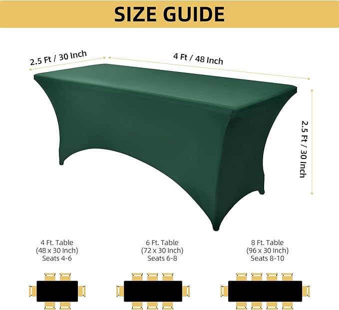 2-Pack 4ft Spandex Table Covers for Rectangular Folding Tables - Wrinkle Resistant Stretch Tight Table Cloths - Ultimate Fitted Table Protector for Parties, Banquet, and Wedding