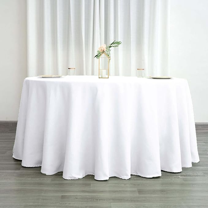 Efavormart Round Tablecloth, 120 Inch Stain & Wrinkle Resistant Washable Table Cloth, Decorative Polyester Fabric Table Cover for Banquet, Wedding, Dining - White