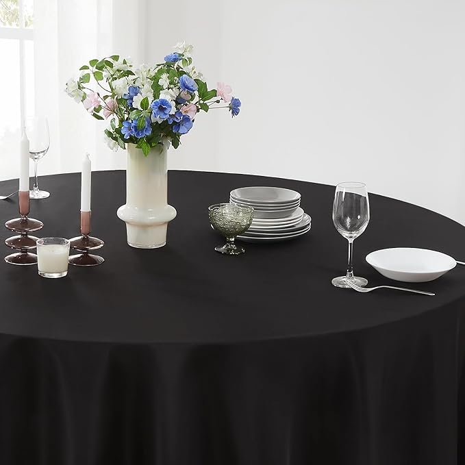 Round Tablecloth 132 Inch 6 Pack Black Tablecloths Washable Decorative Linen Polyester Table Clothes Cover for Dining Table Banquets Buffet Parties and Wedding