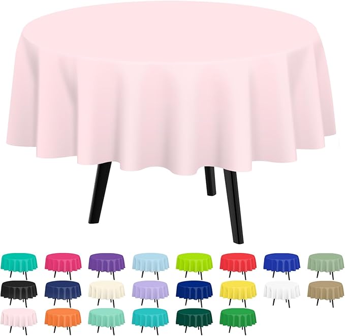 QIKSION Pink Round Tablecloth 12 Pack, 84 Inch Plastic Table Cloth Disposable for Parties