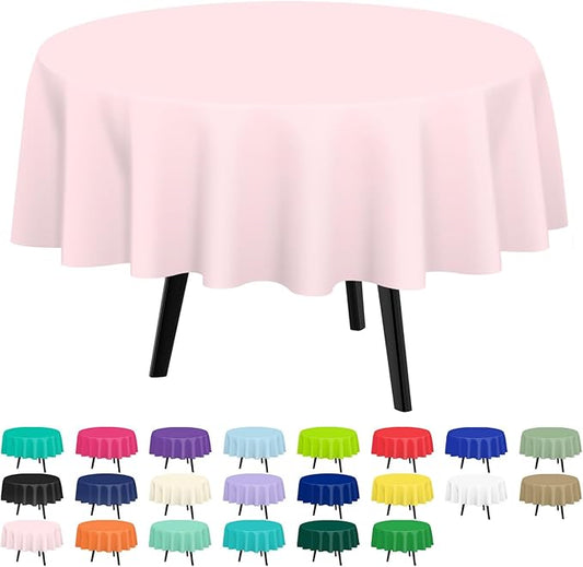 QIKSION Pink Round Tablecloth 3 Pack, 84 Inch Plastic Table Cloth Disposable for Parties