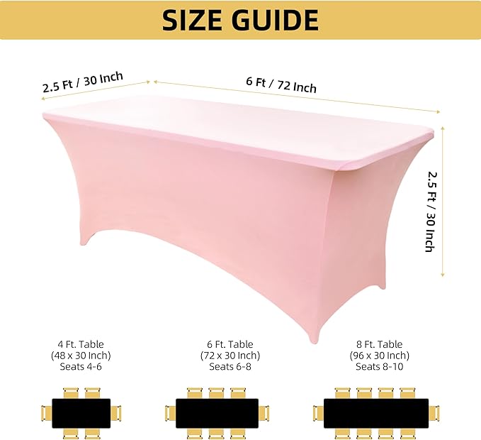 6-Pack 6ft Spandex Table Covers for Rectangle Standard Folding Tables - Wrinkle Resistant Stretch Tablecloths - Ultimate Fitted Table Protector for Parties, Trade Shows, Wedding