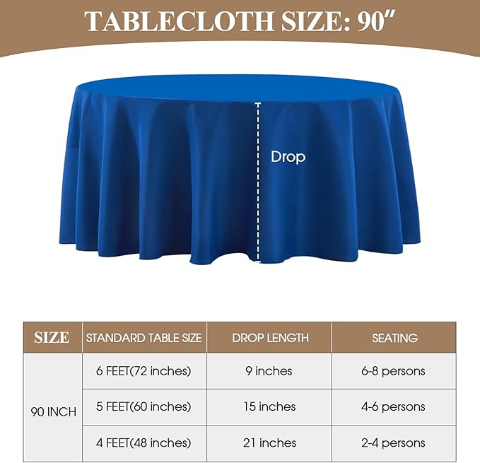 Round Tablecloth 2 Pack 90 Inch Royal Blue Tablecloths Washable Decorative Linen Polyester Table Clothes Cover for Dining Table Banquets Buffet Parties and Wedding