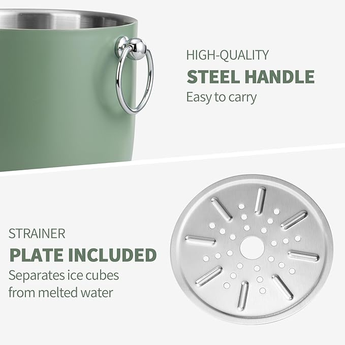 Ice Bucket - 3L Large Ice Bucket for Parties & Cocktail Bar, Stainless Steel Ice Cooler with Lid & Tongs, Retro Style Ice Bucket for Freezer & Drinks