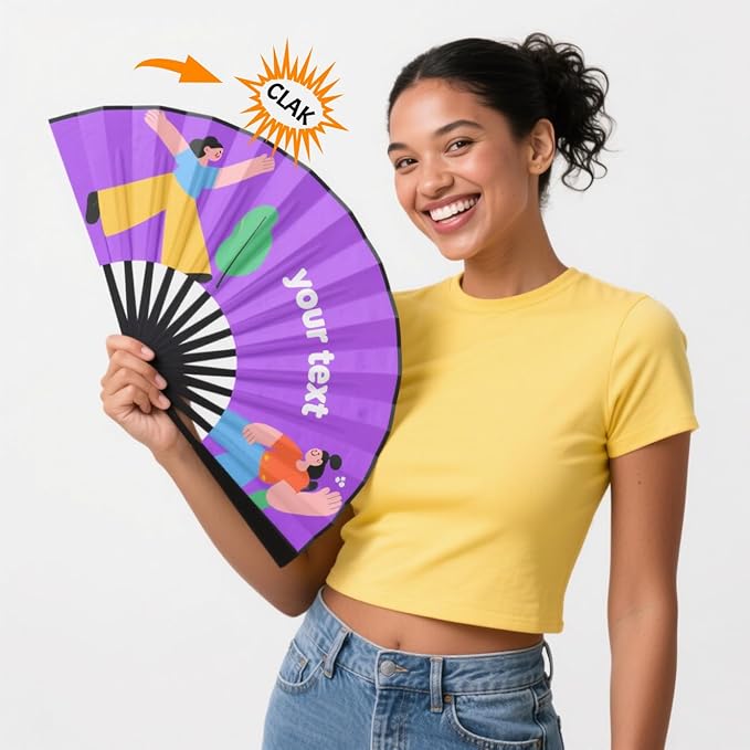 Custom Fans with Your Photo/Text - Personalized Folding Hand Fan for Line Dancing, Weddings, Parties | Decorative Gift for Women, Church Events & Dance Performances (1, 13 Inch)