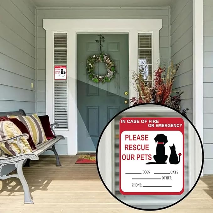 in Case of Fire or Emergency Please Rescue Our Pets Stickers – Pet Alert Safety Stickers, 5x4 inch Pet Fire Rescue Signs for Car and Home Windows 6PCS