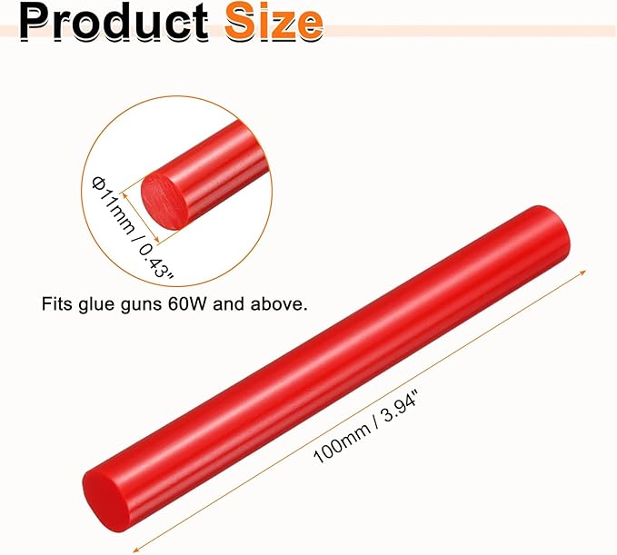 HARFINGTON 10pcs Hot Glue Sticks 0.43" Dia x 3.94" Long EVA Mini Hot Melt Adhesive Glue Stick for Hot Melt Gun Wood Plastic Glass Flowers Fabrics Foam, Red