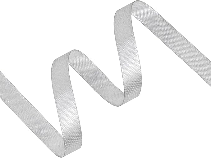 Silver Satin Ribbon 3/8 inch X Continuous 100 Yards, Single Face Polyester Ribbon Perfect for Gift Wrapping, Flower Bouquet, Wedding Decor, Crafts, Bow Making, Sewing and More