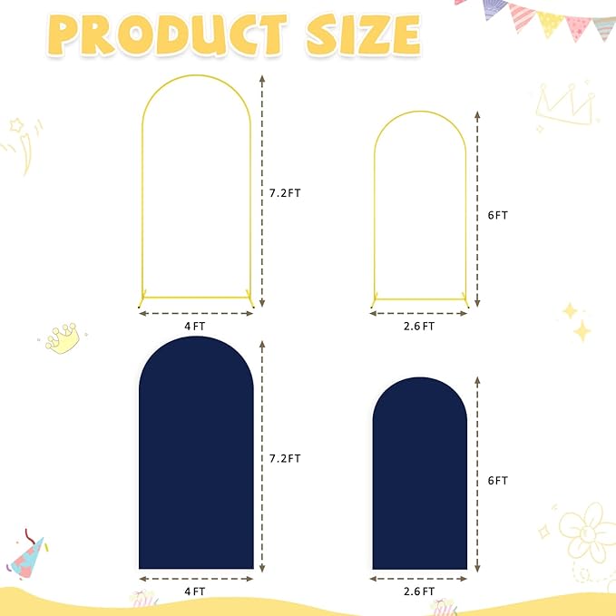 Party Arch Backdrop Stand and Cover Set 6FT 7.2FT Navy Blue Spandex Arch Covers Gold Metal Arch Stand Backdro Chiara Balloon Arched Stand Frame with Covers for Birthday Party Reception Decor