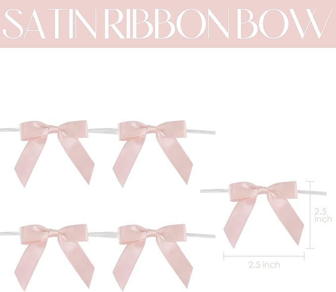AIMUDI Small Rose Gold Bows 2.5" Pretied Satin Bows for Crafts Twist Tie Bows for Treat Bags Premade Mini Bows for Wedding Bridal Shower Bithday Baby Shower Decor - 50 Counts