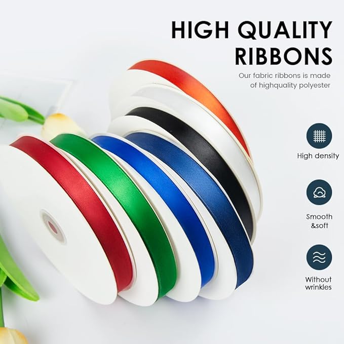 1/8" Wide x 100 Yards Single Face Polyester Satin Ribbon, Satin Ribbon for Crafts, Gift, Hair Bows, Wedding Party Decoration, Bow Making & Other Projects (Black)