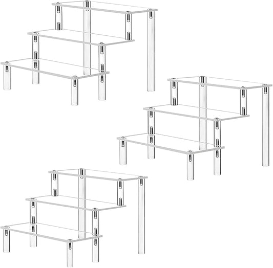 Acrylic Display Risers,Clear Acrylic Risers Display Stand Shelf 3 Tiered Cupcake Stand Perfect for Amiibo Funko Pop Figure Desserts Stand Tabletop Perfume Colognes Toys Collections Cosmetic