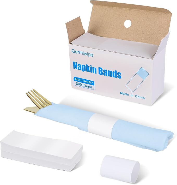 Germiwipe Napkin Bands,Paper Napkin Rings Self Adhesive,Silverware Wraps Bands (White-500 pcs)