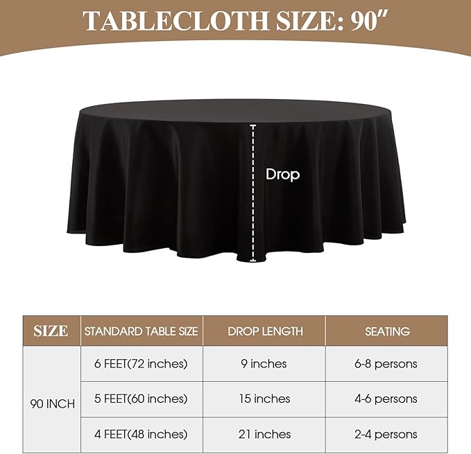 Round Tablecloth 10 Pack 90 Inch Black Tablecloths Washable Decorative Linen Polyester Table Clothes Cover for Dining Table Banquets Buffet Parties and Wedding