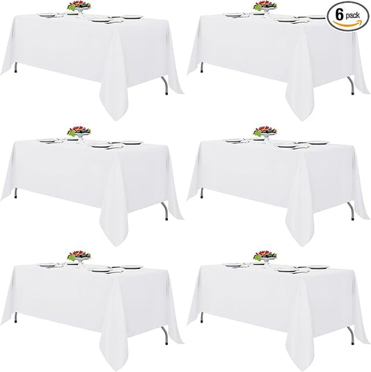 Fitable White Rectangle Tablecloths for 6 Foot Tables, 6 Pack - 70 x 108 Inches - Stain Resistant and Washable Table Clothes, Polyester Fabric Table Covers for Wedding, Party, Banquet, Buffect