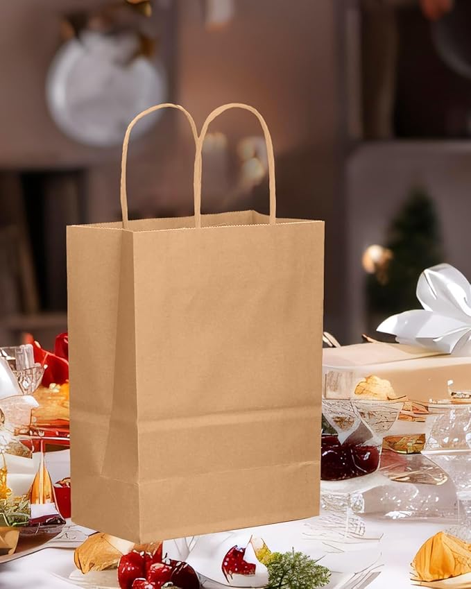 qiqee 100-Packs Brown Paper Gift Bags with Handles Bulk 13"×10.2"×4.7" Large Size Gift Bags Multiple Uses