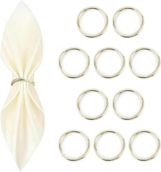 10 Pcs Silver Napkin Rings - Metal Napkin Ring(Round) Stainless Steel Napkin Rings for Table Settings Wedding Christmas Party Dinner Table