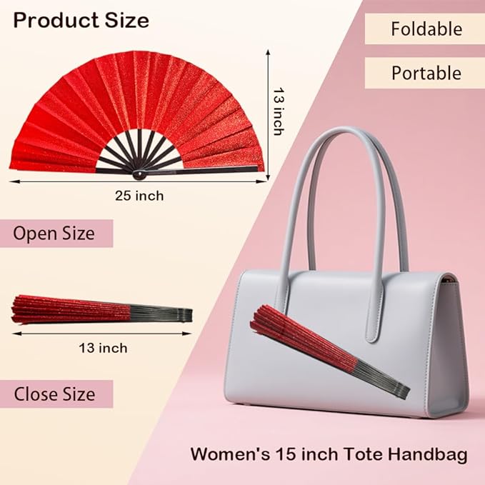 Large Clacking Folding Hand Fans for Line Dancing, Boots on The Ground Rave Hand Fan for Women Foldable, Party, Festival, Decoration