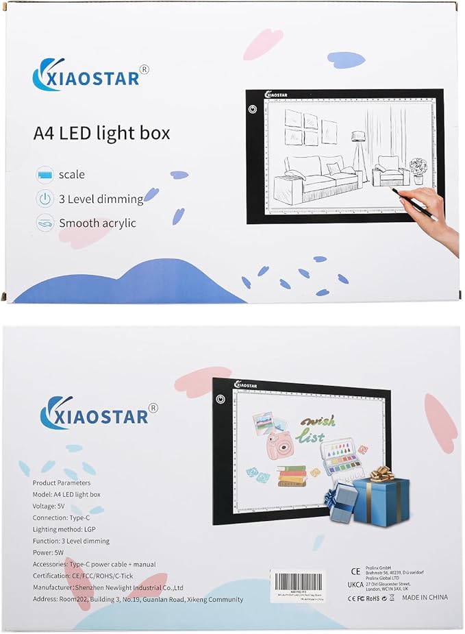 Light Box Drawing Pad, Tracing Board with Type-C Charge Cable and Brightness Adjustable for Artists, AnimationDrawing, Sketching, Animation, X-ray Viewing (FR-A4-P-black)