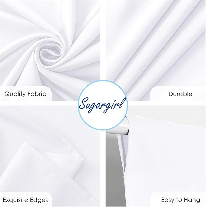 Sugargirl 10x10FT White Backdrop Curtains Polyester Photo Backdrop Drapes Curtains 2 Panels with Rod Pockets for Party Birthday Wedding Photography Home Decoration