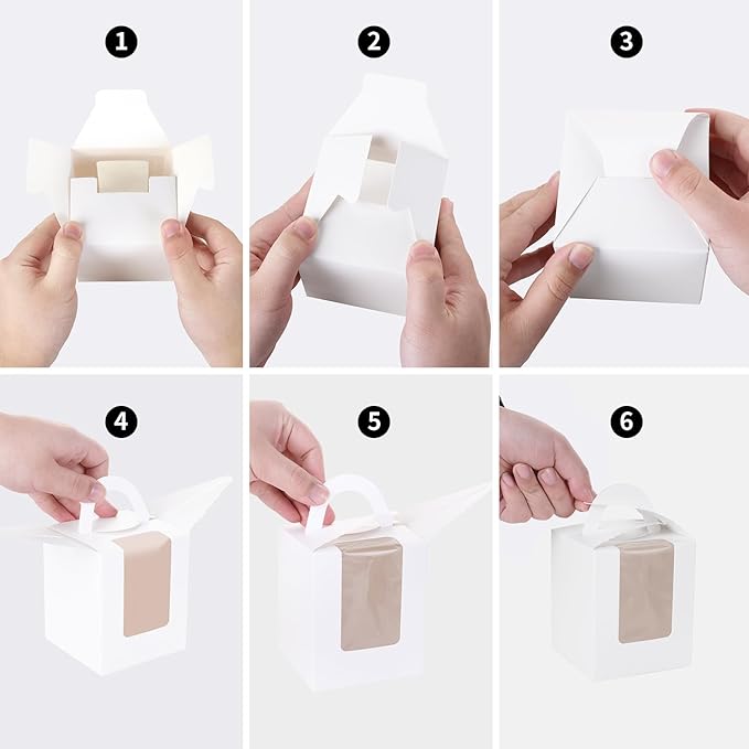 JCD 120Packs Cupcake Boxes with Window and Handle and Insert,Individual Disposable White Single Cupcakes Box Individuals Cupcake Holders White Single Cupcakes Boxes Containers (White/120Pcs)