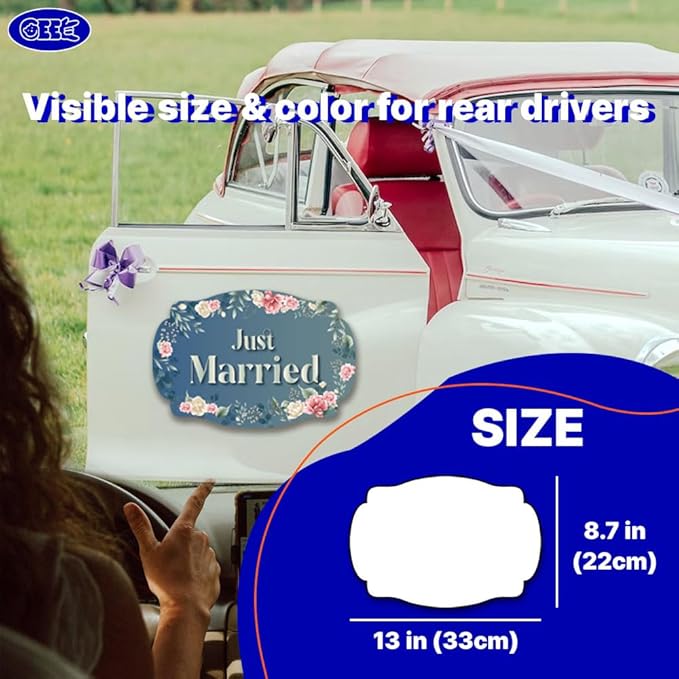 GEEKBEAR Just Got Married Car Magnet (2 Pack) - 13 x 8.7 in (Blue Rose)