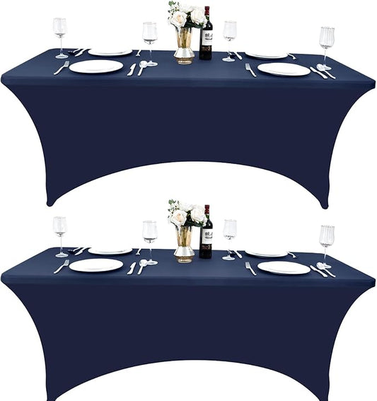 2-Pack 6ft Spandex Table Covers for Rectangle Standard Folding Tables - Wrinkle Resistant Stretch Tablecloths - Ultimate Fitted Table Protector for Parties, Trade Shows, Banquet