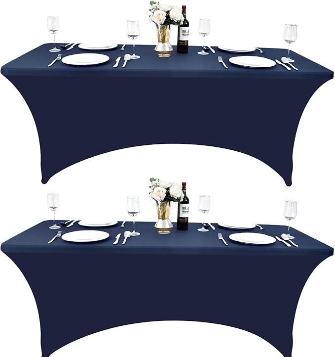 2-Pack 8ft Spandex Table Covers for Rectangle Folding Tables - Washable Elastic Tablecloth - Ultimate Fitted Table Protector for Birthday Parties, Trade Shows, Banquet