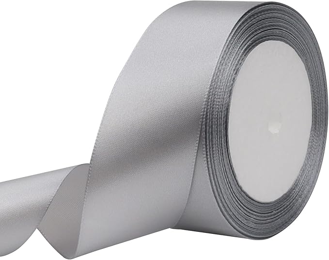 Gray Solid Satin Ribbon 1-1/2 Inch 25 Yards Solid Polyester Fabric Ribbon for Gift Wrapping Wedding Christmas Baby Shower Birthday Party Decoration Handmade Immortal Flower Craft