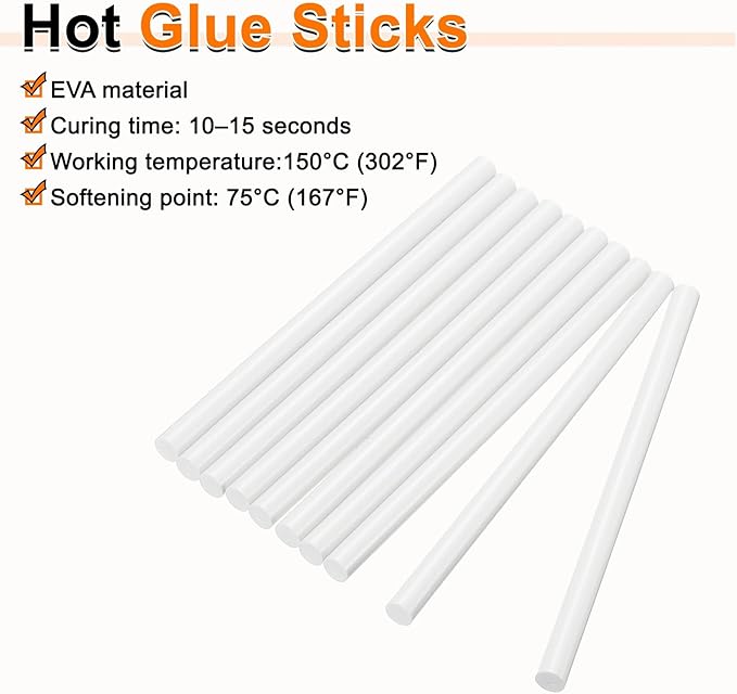 HARFINGTON 10pcs Hot Glue Sticks 0.43" Dia x 5.91" Long EVA Mini Hot Melt Adhesive Glue Stick for Hot Melt Gun Wood Plastic Glass Flowers Fabrics Foam, White