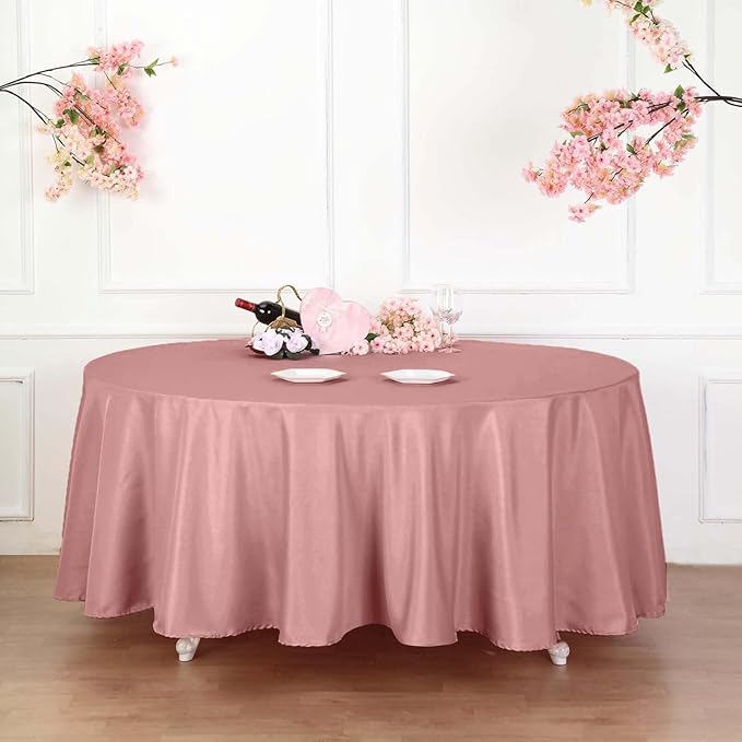 Efavormart Round Tablecloth, 120 Inch Stain & Wrinkle Resistant Washable Table Cloth, Decorative Polyester Fabric Table Cover for Banquet, Wedding, Dining - Dusty Rose