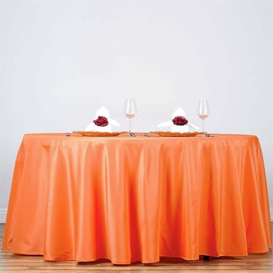 Efavormart Round Tablecloth, 132 Inch Stain & Wrinkle Resistant Washable Table Cloth, Decorative Polyester Fabric Table Cover for Banquet, Wedding, Dining- Orange