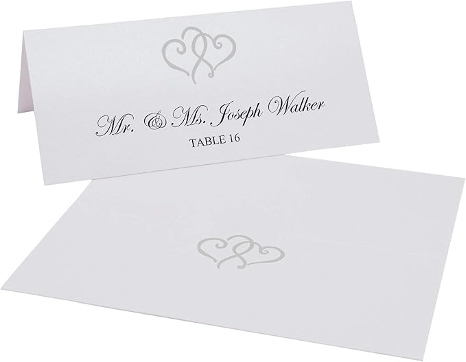 Linked Hearts Place Cards, Silver (Choose Color), Set of 150, Pre-cut and Scored - Wedding, Party, Dinner, and Special Events - Made in the USA